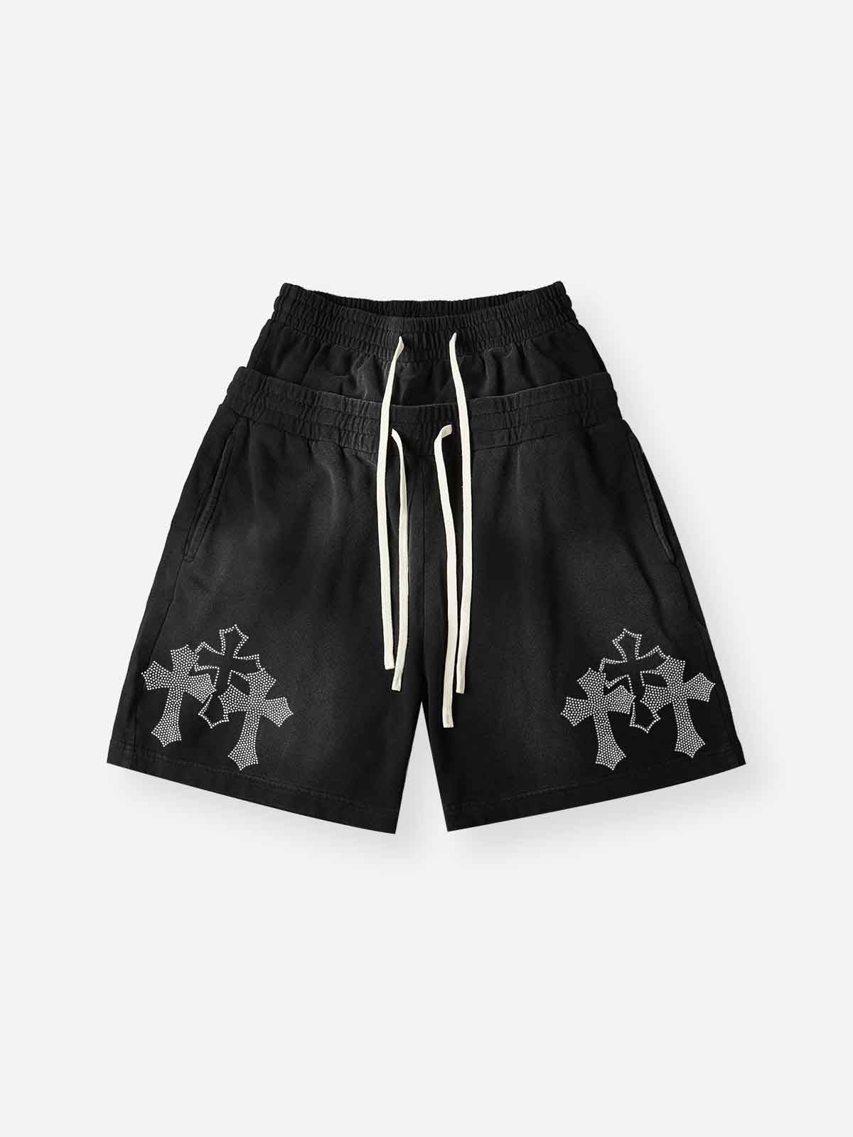 NOISSEY Sacred Cross Cluster Vintage Rhinestone Shorts