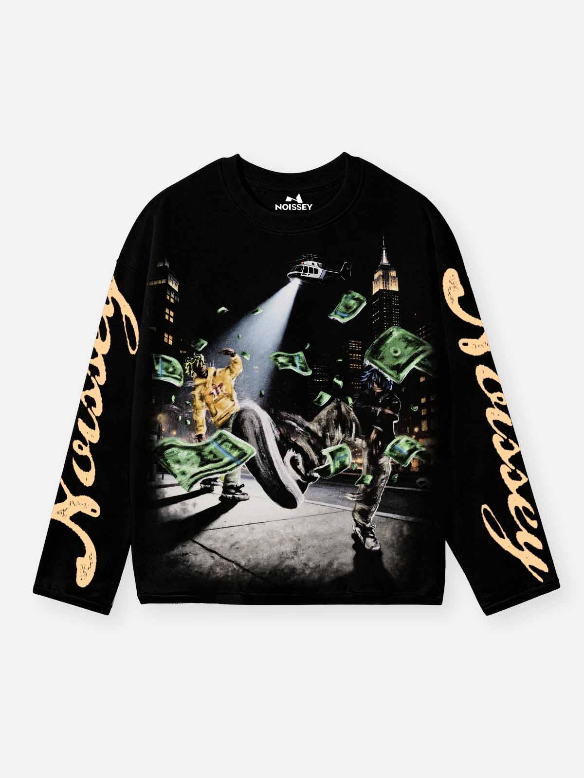 NOISSEY New York Night Heli-Cash Graphic Art Long Sleeve Shirt Onyx Black