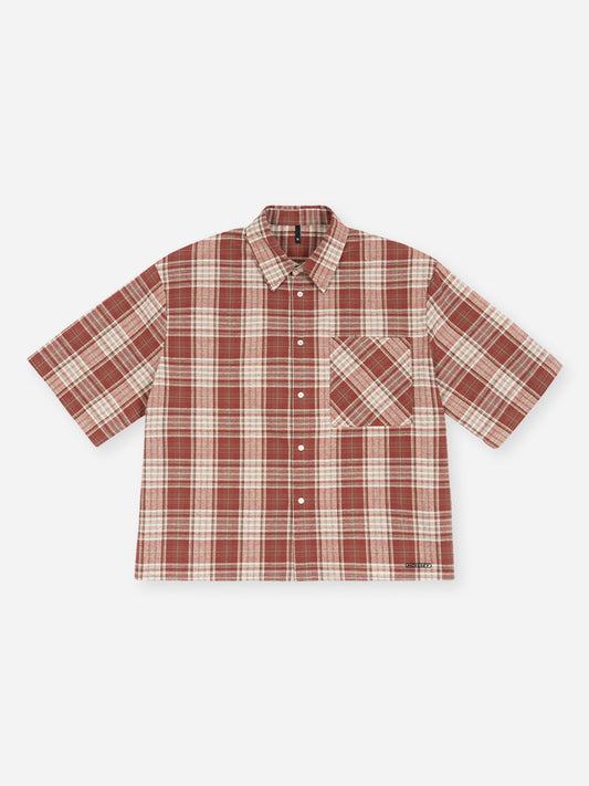 Loose-fit Popular Short Checkered Shirt