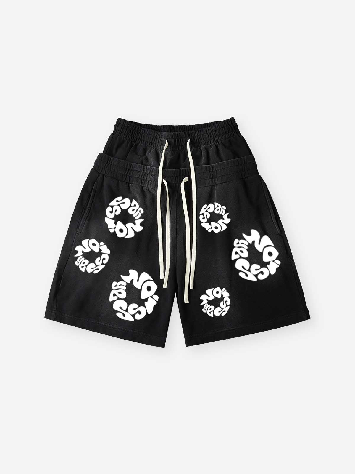 NOISSEY Mono-Bloom Art Print Vintage Distressed Sweat Shorts