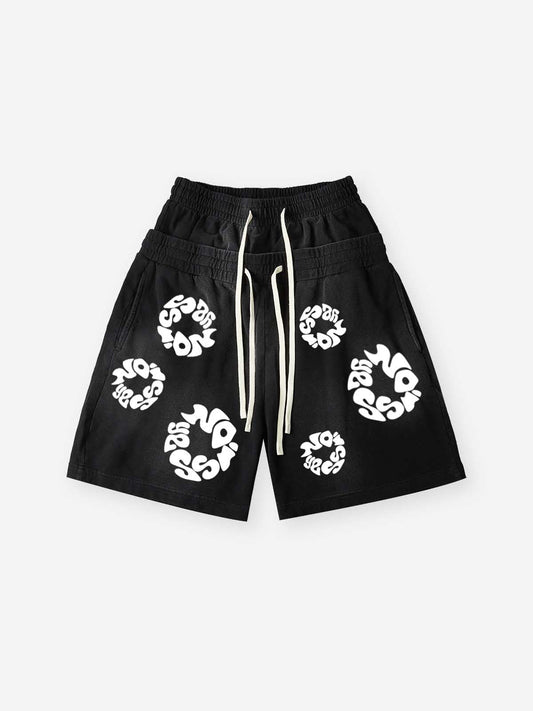 NOISSEY Mono-Bloom Art Print Vintage Distressed Sweat Shorts