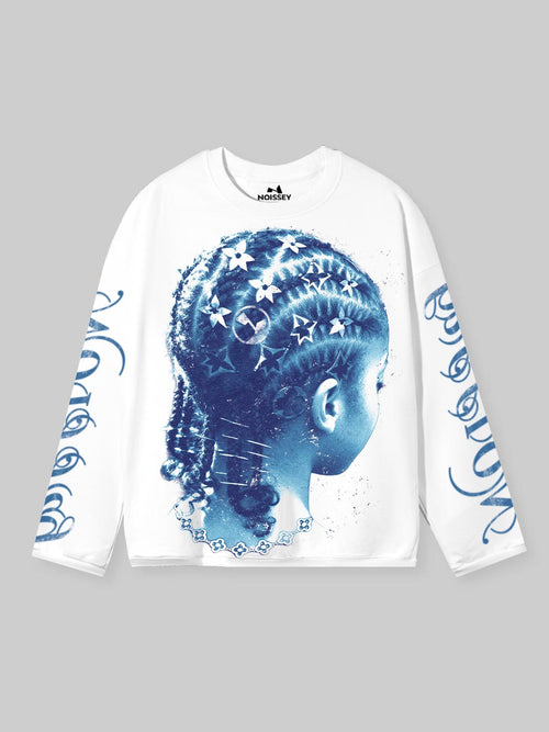 NOISSEY Deep Blue Braids Luxe Tattoo Pattern Art Long Sleeve Tee