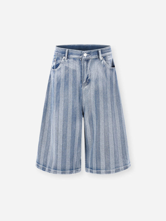 NOISSEY Vintage Washed Lightweight Denim Shorts Wide-Leg Jorts