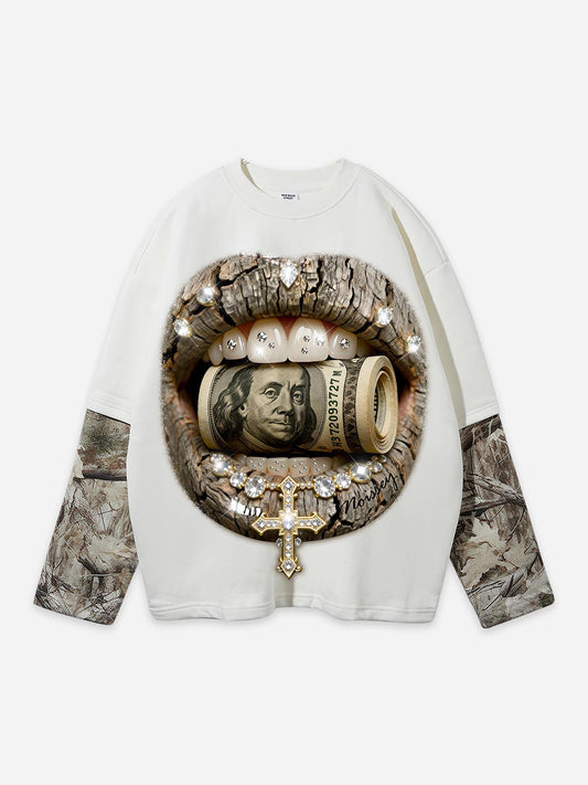 Real Tree Camo Lip Money Bite Oversized Long Sleeve