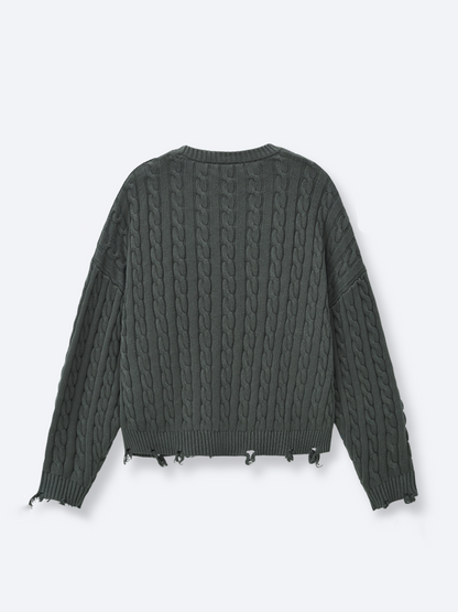 CABLE KNIT SWEATER - GREEN