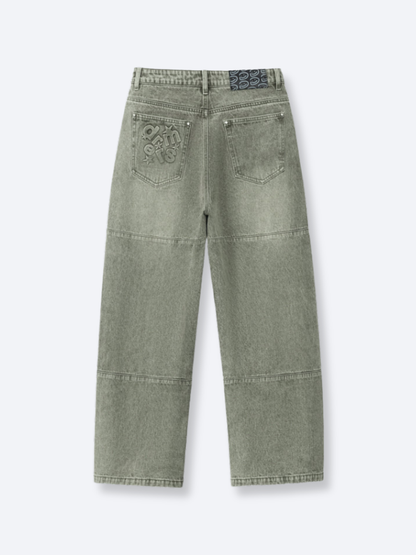 PANEL DENIM JEANS - WASHED GREEN