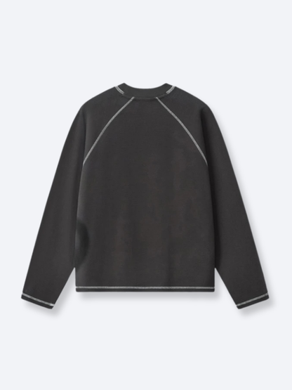 SMILEY WAFFLE LONG SLEEVE TEE - MIDNIGHT CHARCOAL