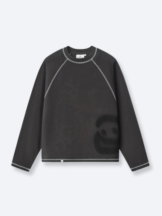 SMILEY WAFFLE LONG SLEEVE TEE - MIDNIGHT CHARCOAL