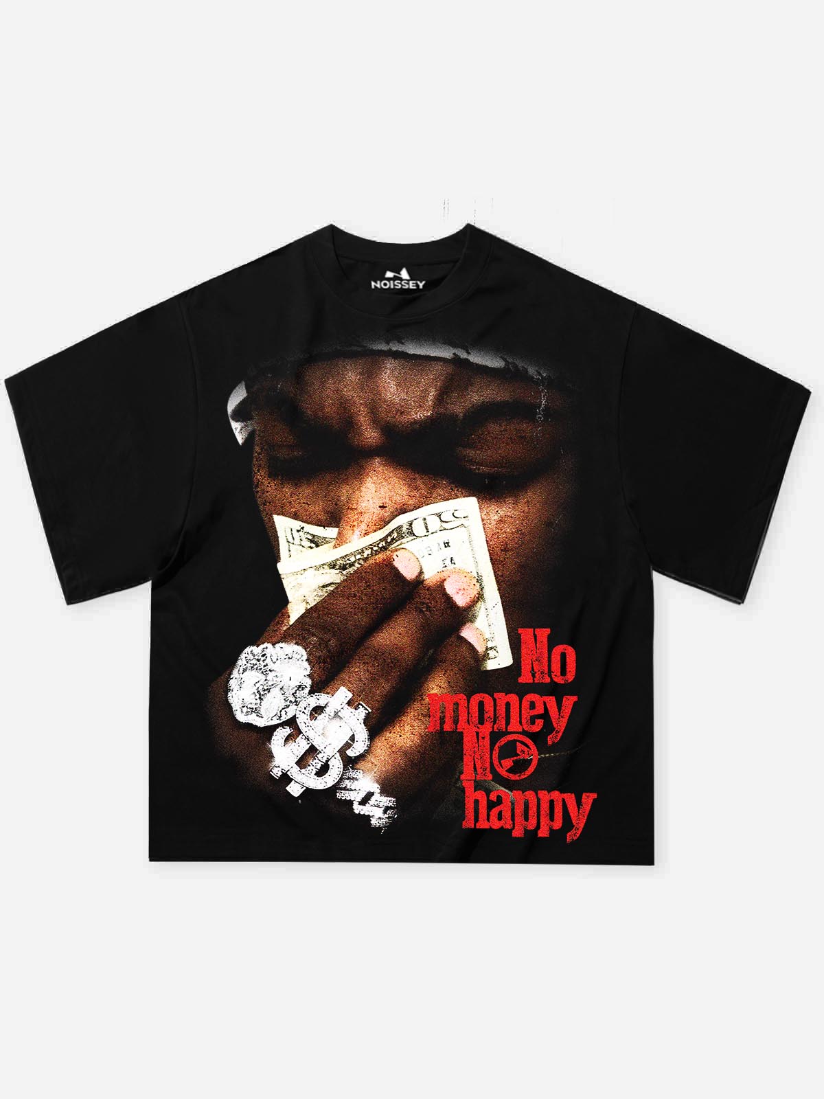 NOISSEY No Money No Happy Vintage Rap Portrait Graphic T-Shirt Onyx Black