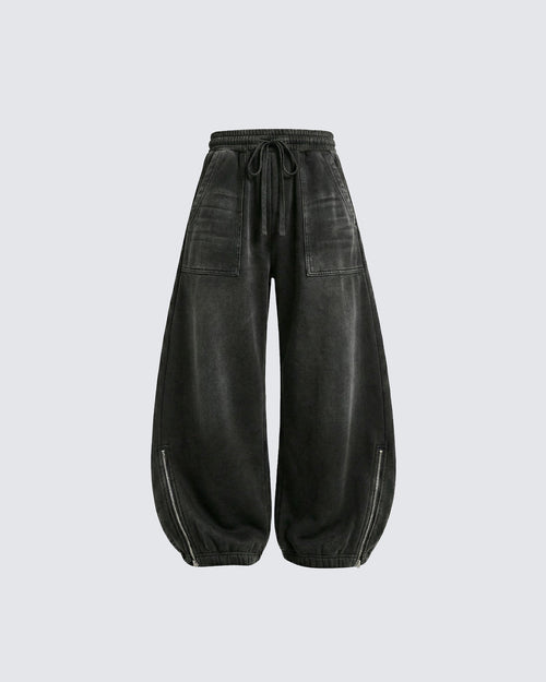 LOW SATURATION Spring New Washed Zip Hem Sweatpants