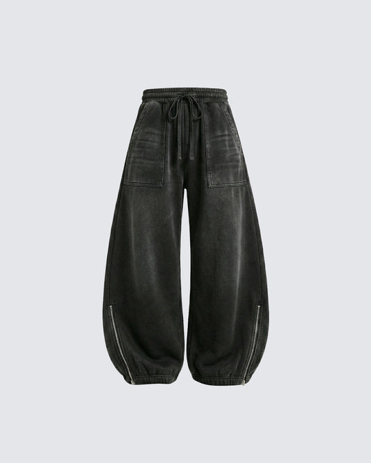 LOW SATURATION Spring New Washed Zip Hem Sweatpants