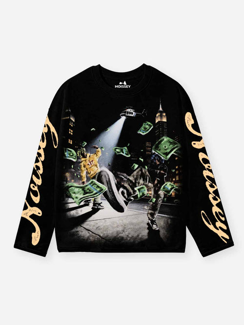 NOISSEY New York Night Heli-Cash Graphic Art Long Sleeve Shirt Onyx Black